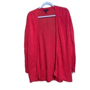 Ann Taylor Womens Size Small Red Linen Blend Open Cardigan Sweater